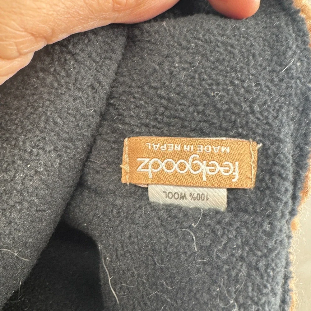 Feelgoodz Unisex Wool Beanie Hat Fair Isle Fleece Lined Nepal Brown White OS